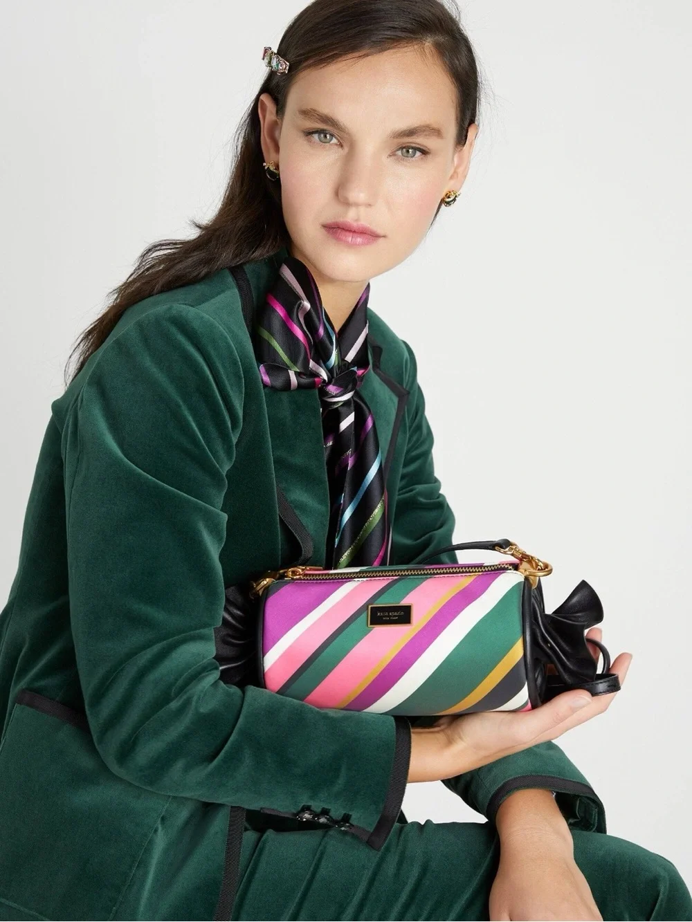 kate spade Sweet Treats Festive Multi Stripe Jacquard Small Barrel Bag